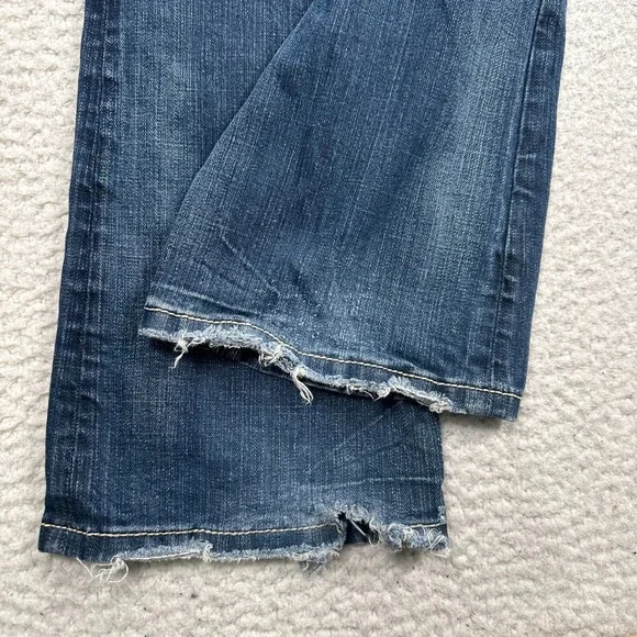 Mek Denim Jeans Womens 27x34 Oldham Bootcut Distressed Flap Pockets Stretch Blue - Picture 9 of 13